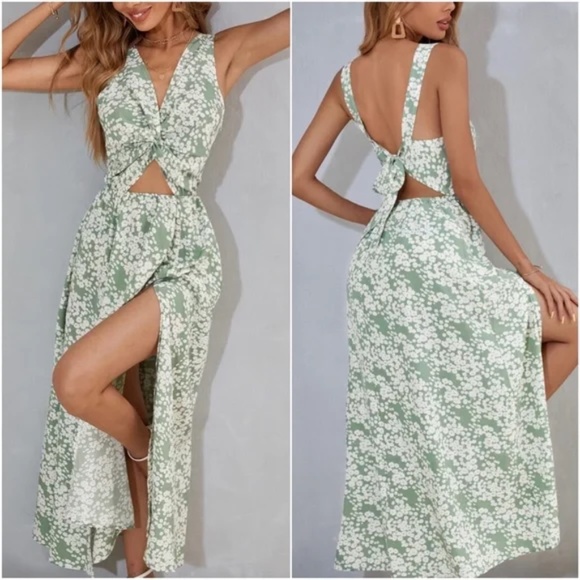 Boho Floral Print Cutout Sleeveless Maxi Dress - Picture 6 of 8